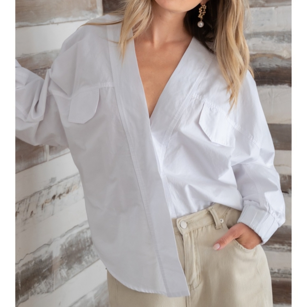 #52584 🛑 S Oversized Non-Visible Buttons Elastic Band Sleeve Shirt